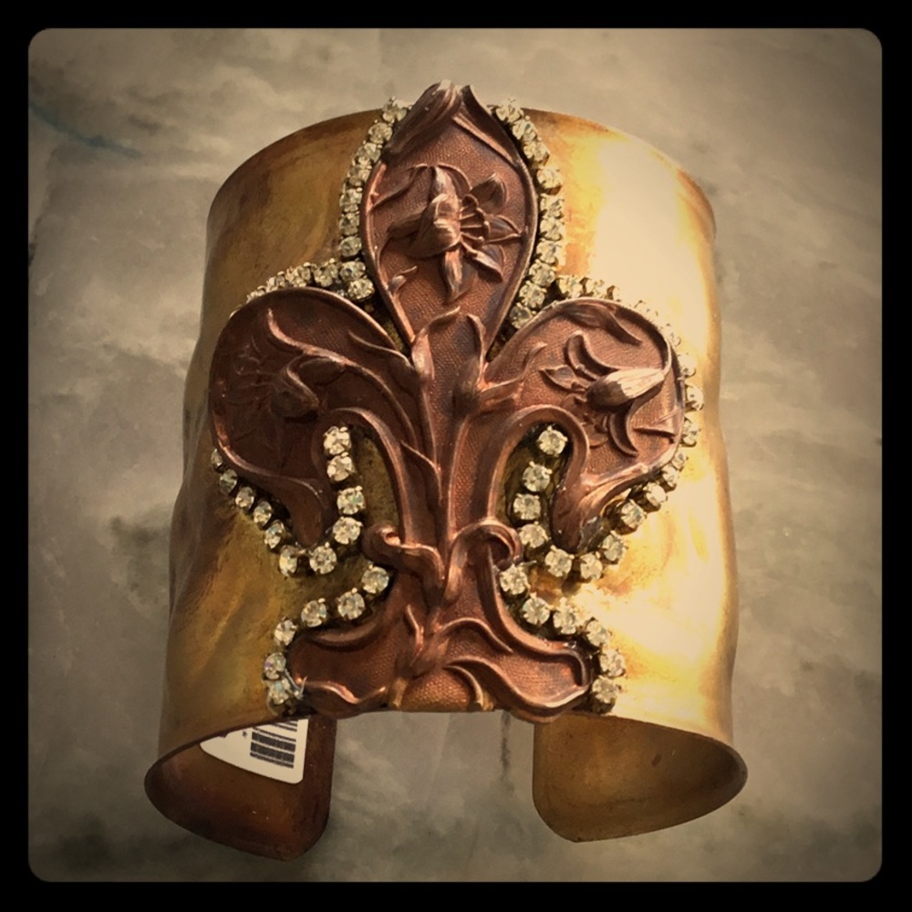 BRAND NEW crystal fleur de lis copper cuff!